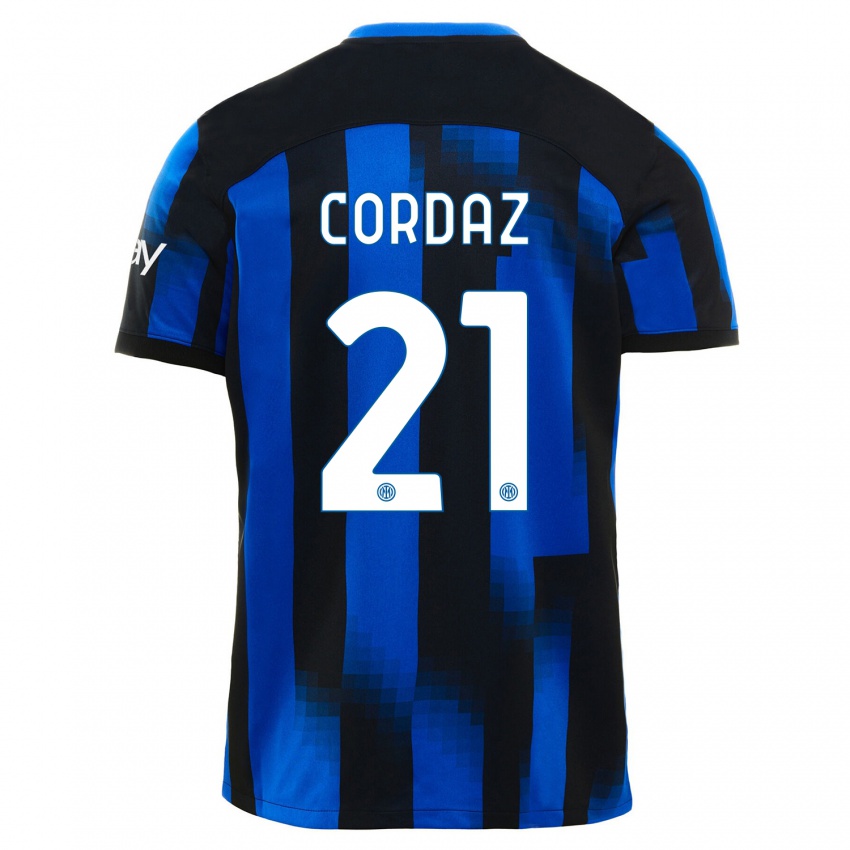 Enfant Maillot Alex Cordaz #21 Noir Bleu Tenues Domicile 2023/24 T-Shirt Suisse