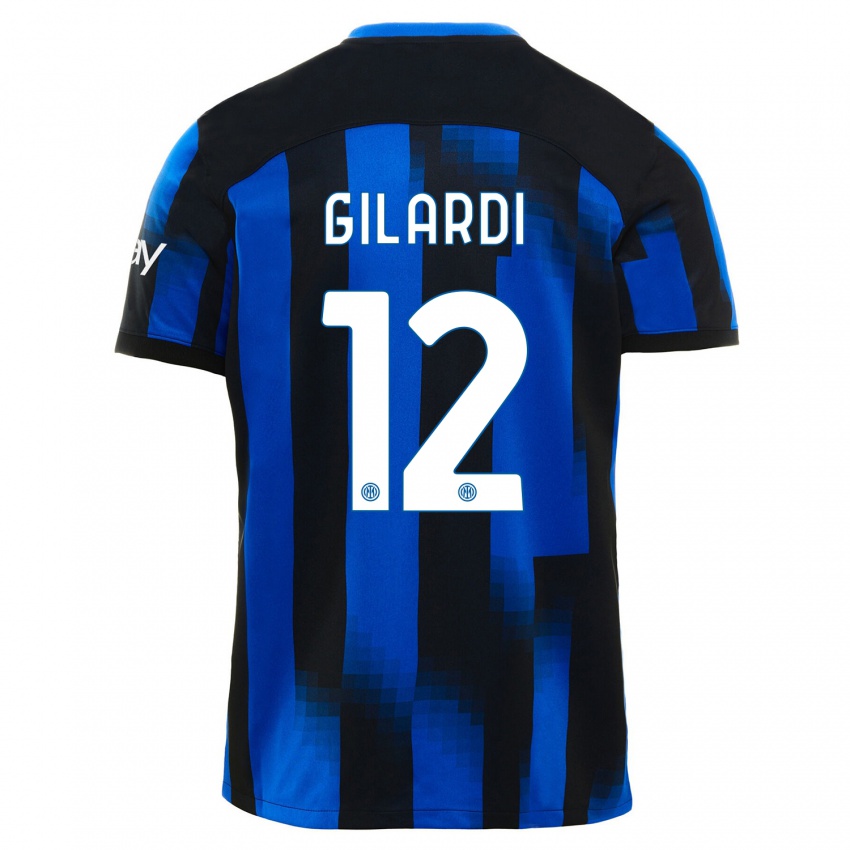 Enfant Maillot Astrid Gilardi #12 Noir Bleu Tenues Domicile 2023/24 T-Shirt Suisse