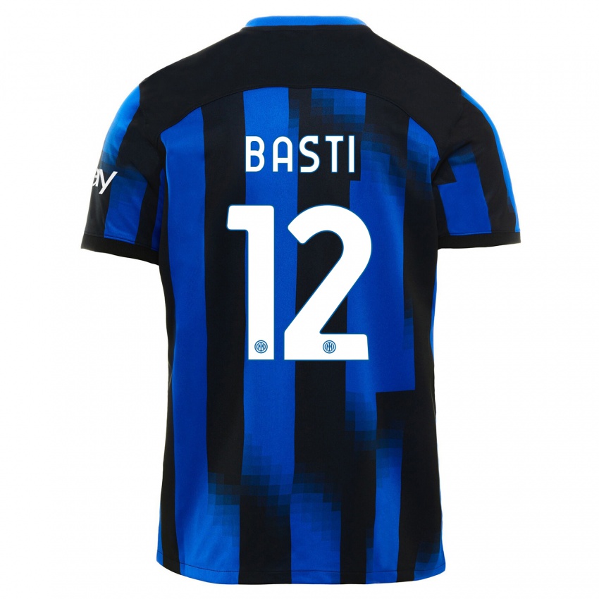 Enfant Maillot Matteo Basti #12 Noir Bleu Tenues Domicile 2023/24 T-Shirt Suisse