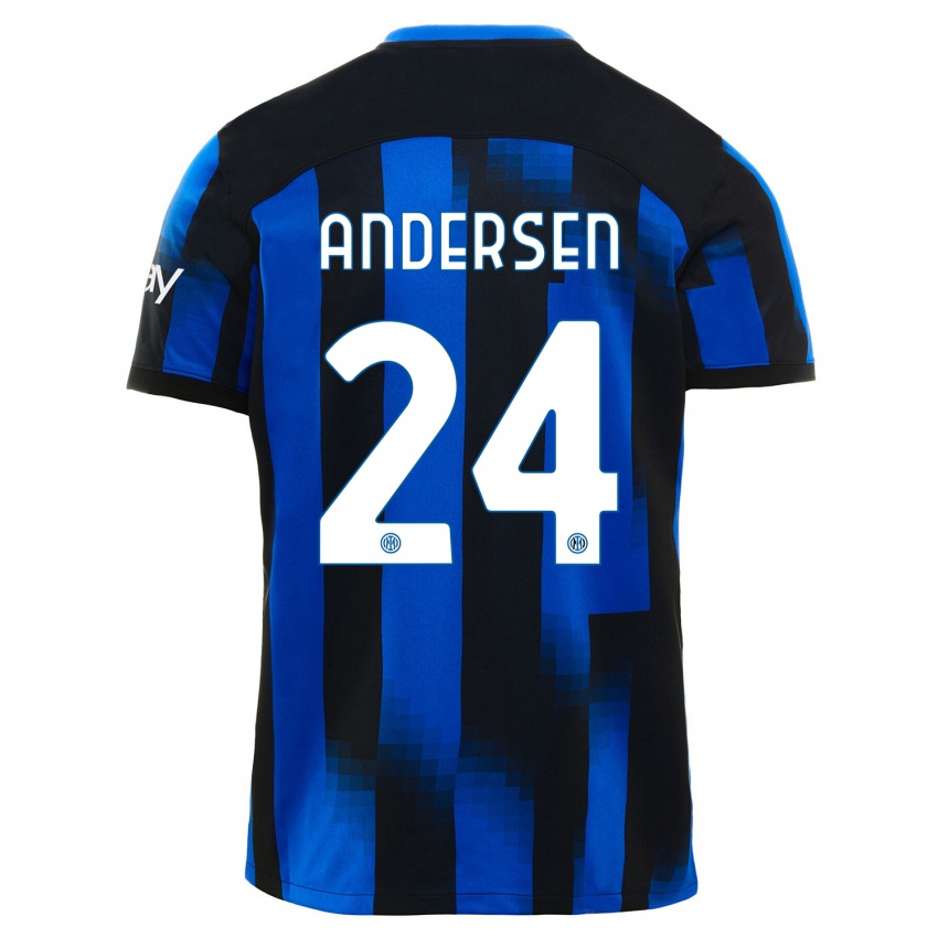Kinder Silas Andersen #24 Schwarz Blau Heimtrikot Trikot 2023/24 T-Shirt Schweiz
