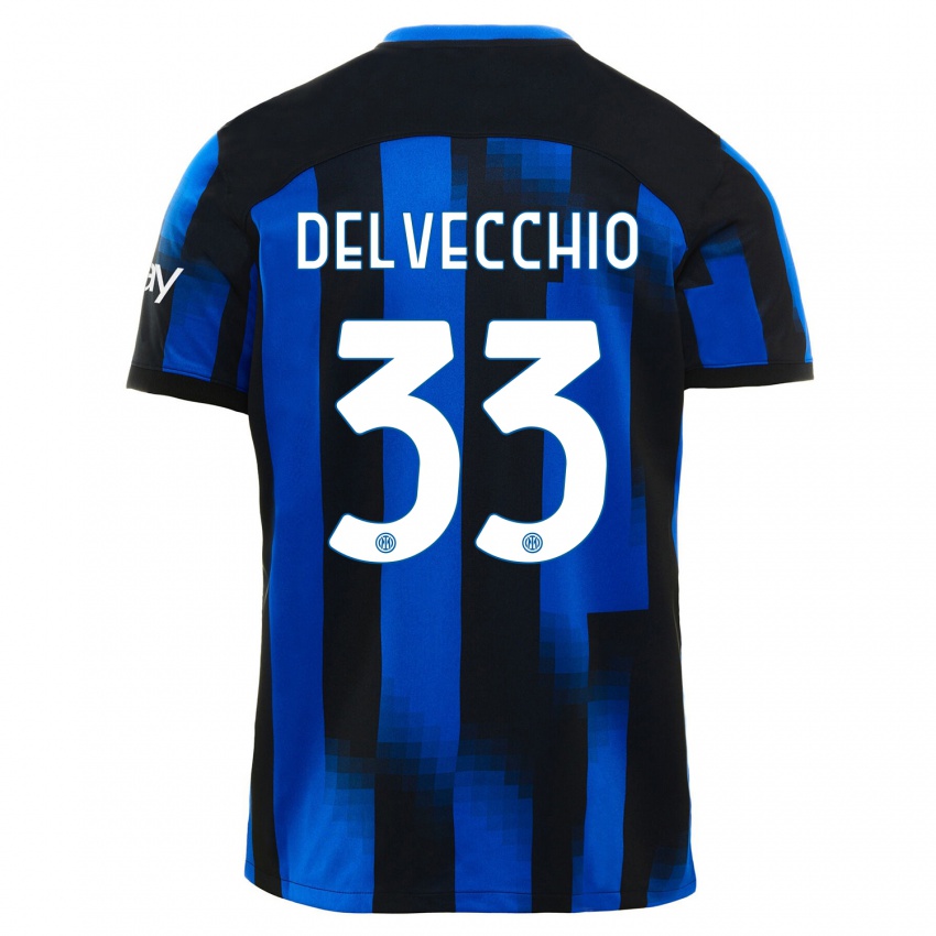 Enfant Maillot Gabriele Delvecchio #33 Noir Bleu Tenues Domicile 2023/24 T-Shirt Suisse
