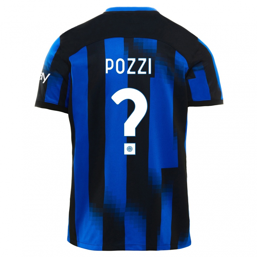 Enfant Maillot Andrea Pozzi #0 Noir Bleu Tenues Domicile 2023/24 T-Shirt Suisse