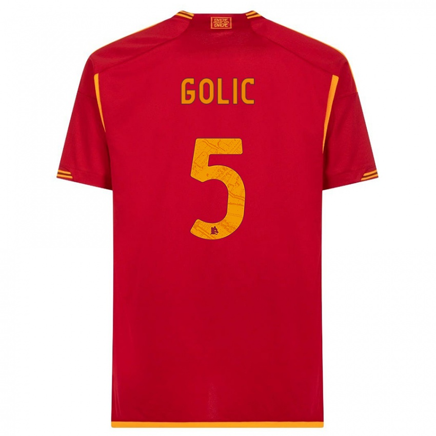 Enfant Maillot Lovro Golic #5 Rouge Tenues Domicile 2023/24 T-Shirt Suisse
