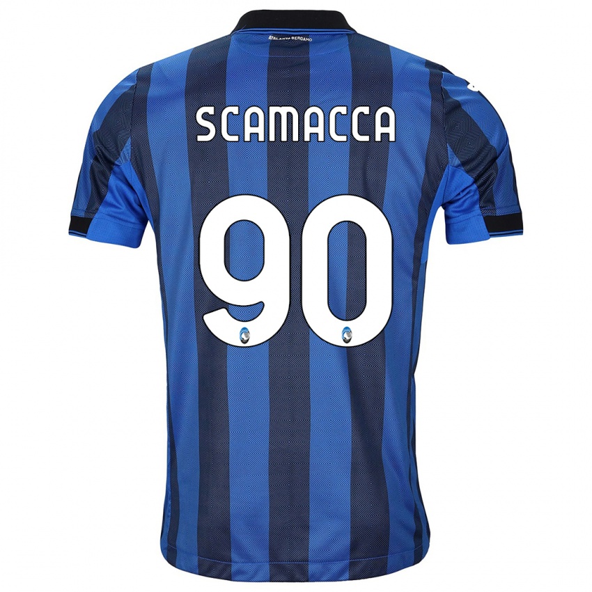Enfant Maillot Gianluca Scamacca #90 Noir Bleu Tenues Domicile 2023/24 T-Shirt Suisse