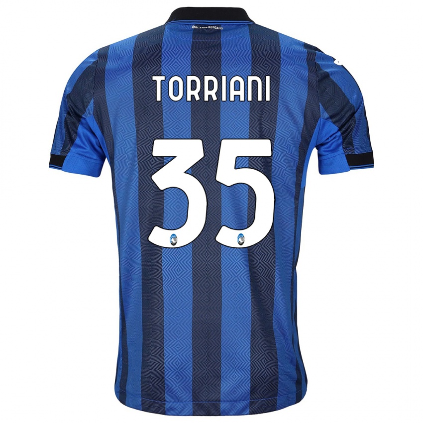 Enfant Maillot Andrea Torriani #35 Noir Bleu Tenues Domicile 2023/24 T-Shirt Suisse
