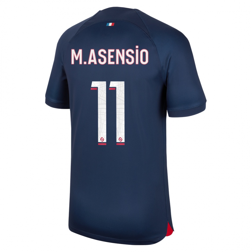 Enfant Maillot Marco Asensio #11 Bleu Rouge Tenues Domicile 2023/24 T-Shirt Suisse