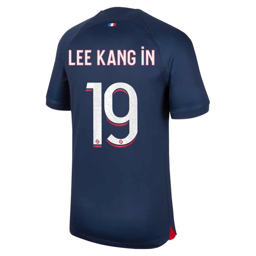 Enfant Maillot Kang-In Lee #19 Bleu Rouge Tenues Domicile 2023/24 T-Shirt Suisse