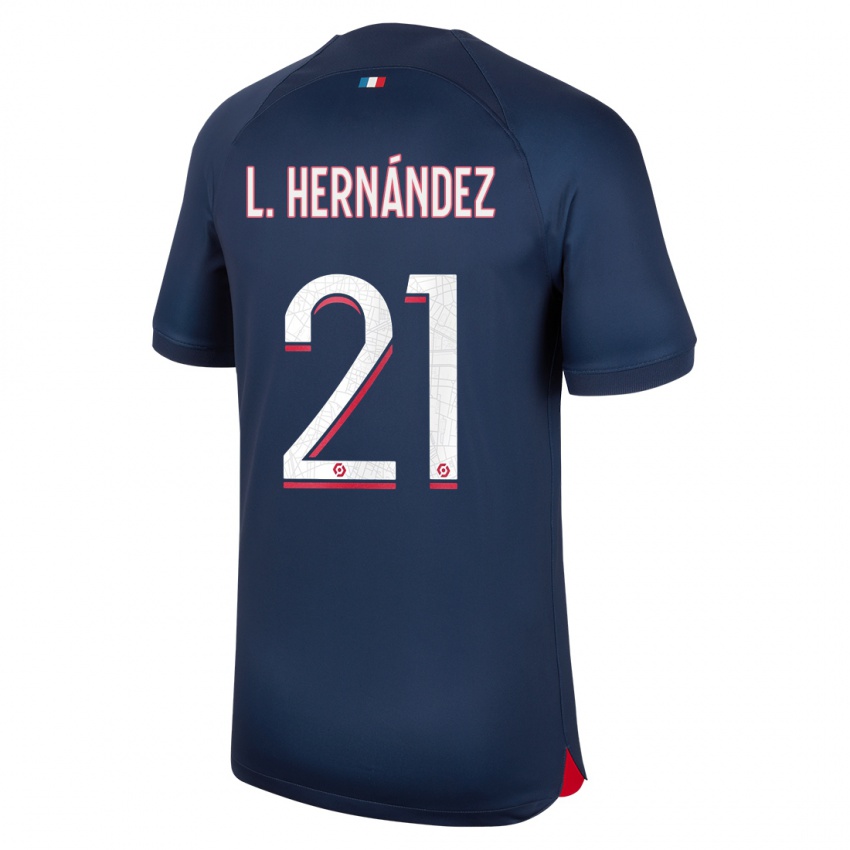 Enfant Maillot Lucas Hernandez #21 Bleu Rouge Tenues Domicile 2023/24 T-Shirt Suisse