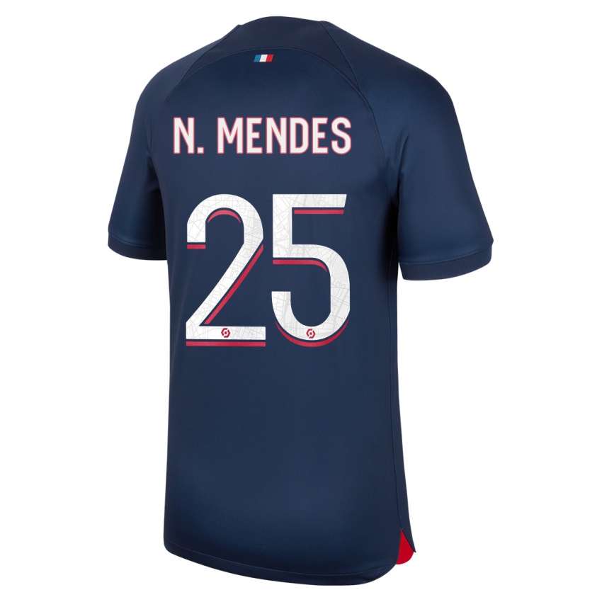 Enfant Maillot Nuno Mendes #25 Bleu Rouge Tenues Domicile 2023/24 T-Shirt Suisse