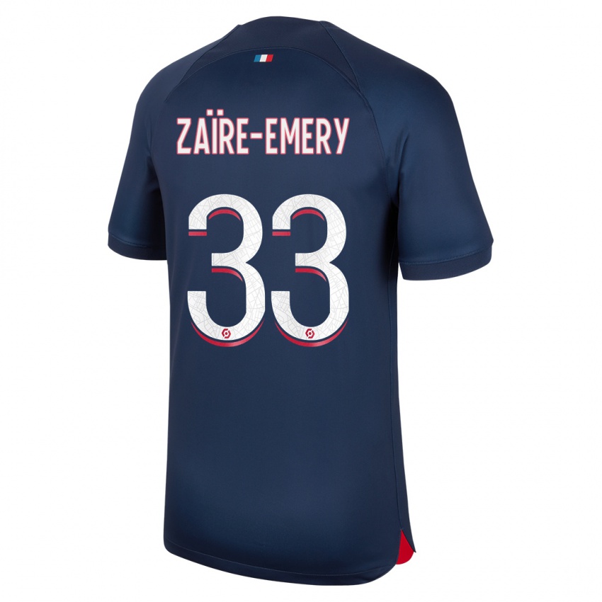 Enfant Maillot Warren Zaire Emery #33 Bleu Rouge Tenues Domicile 2023/24 T-Shirt Suisse