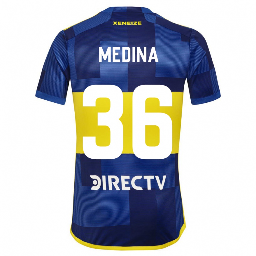 Enfant Maillot Cristian Medina #36 Bleu Foncé Jaune Tenues Domicile 2023/24 T-Shirt Suisse