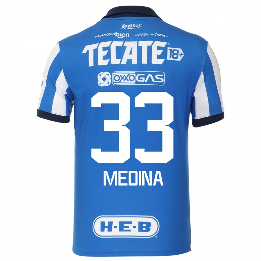 Enfant Maillot Stefan Medina #33 Bleu Blanc Tenues Domicile 2023/24 T-Shirt Suisse