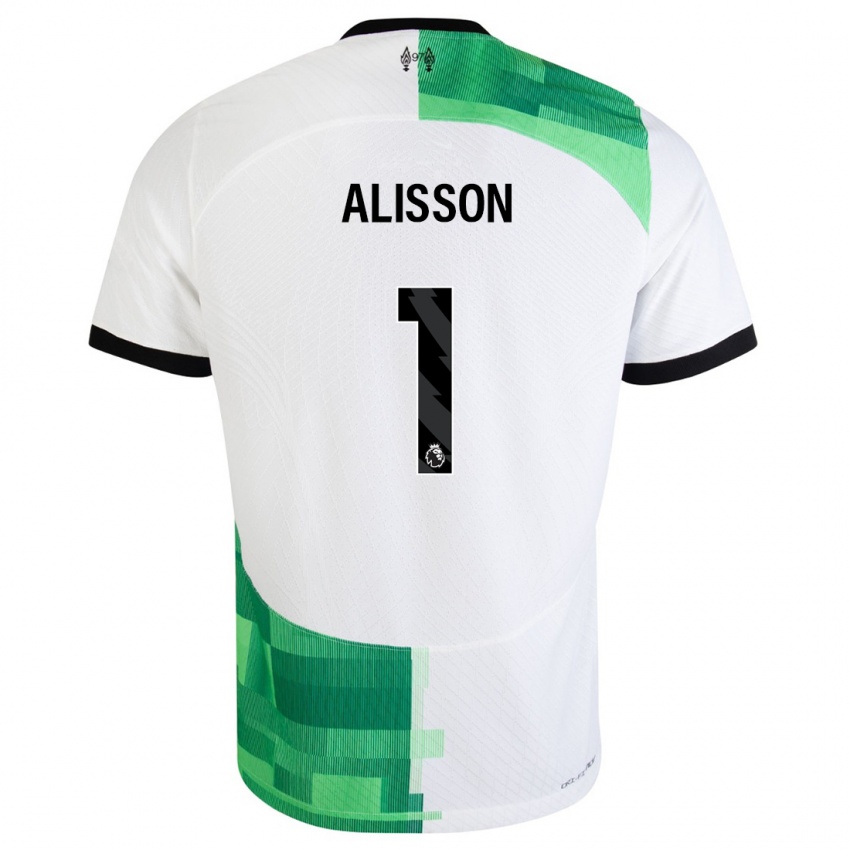 Enfant Maillot Alisson #1 Blanc Vert Tenues Extérieur 2023/24 T-Shirt Suisse