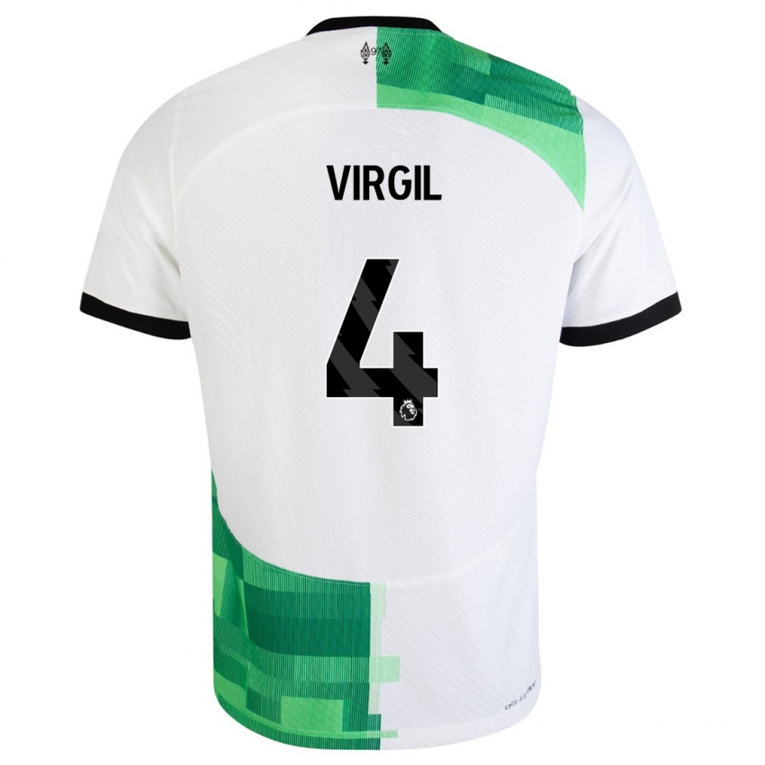 Enfant Maillot Virgil Van Dijk #4 Blanc Vert Tenues Extérieur 2023/24 T-Shirt Suisse