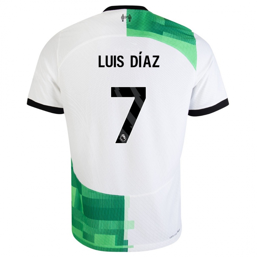 Enfant Maillot Luis Diaz #7 Blanc Vert Tenues Extérieur 2023/24 T-Shirt Suisse