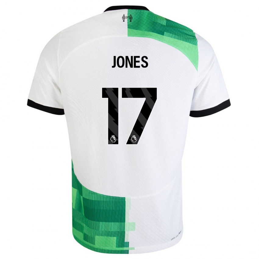 Enfant Maillot Curtis Jones #17 Blanc Vert Tenues Extérieur 2023/24 T-Shirt Suisse
