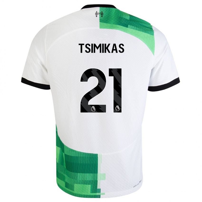 Enfant Maillot Konstantinos Tsimikas #21 Blanc Vert Tenues Extérieur 2023/24 T-Shirt Suisse