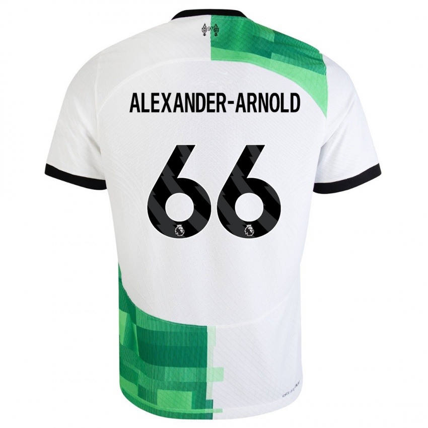 Enfant Maillot Trent Alexander-Arnold #66 Blanc Vert Tenues Extérieur 2023/24 T-Shirt Suisse
