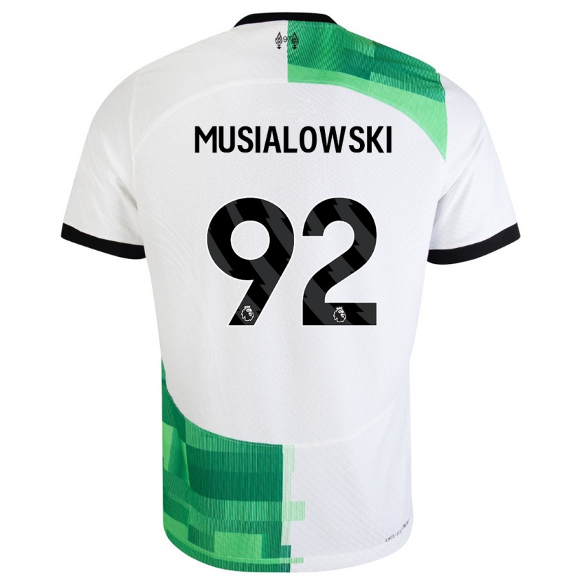 Enfant Maillot Mateusz Musialowski #92 Blanc Vert Tenues Extérieur 2023/24 T-Shirt Suisse