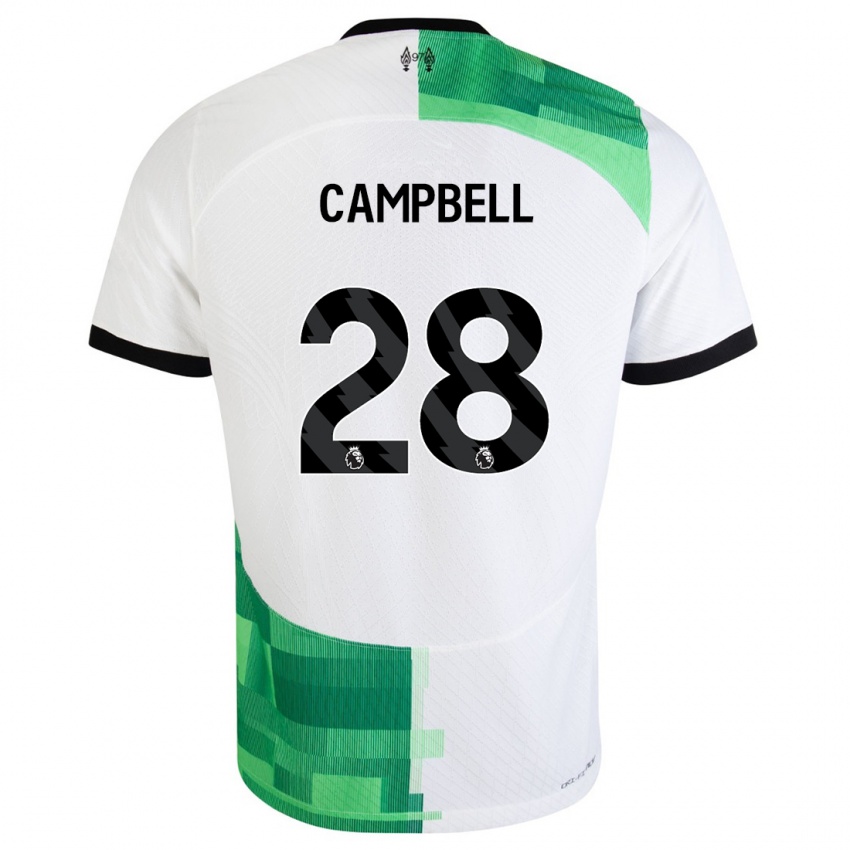 Enfant Maillot Megan Campbell #28 Blanc Vert Tenues Extérieur 2023/24 T-Shirt Suisse