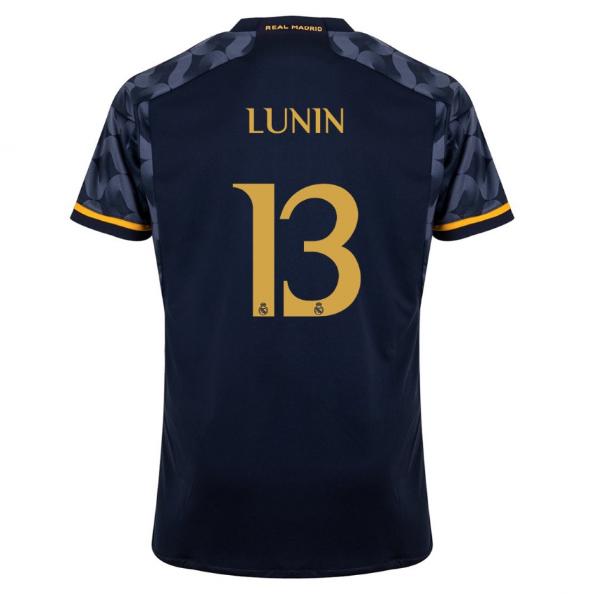 Enfant Maillot Andriy Lunin #13 Bleu Foncé Tenues Extérieur 2023/24 T-Shirt Suisse