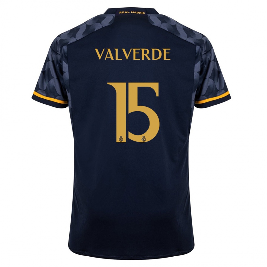 Enfant Maillot Federico Valverde #15 Bleu Foncé Tenues Extérieur 2023/24 T-Shirt Suisse