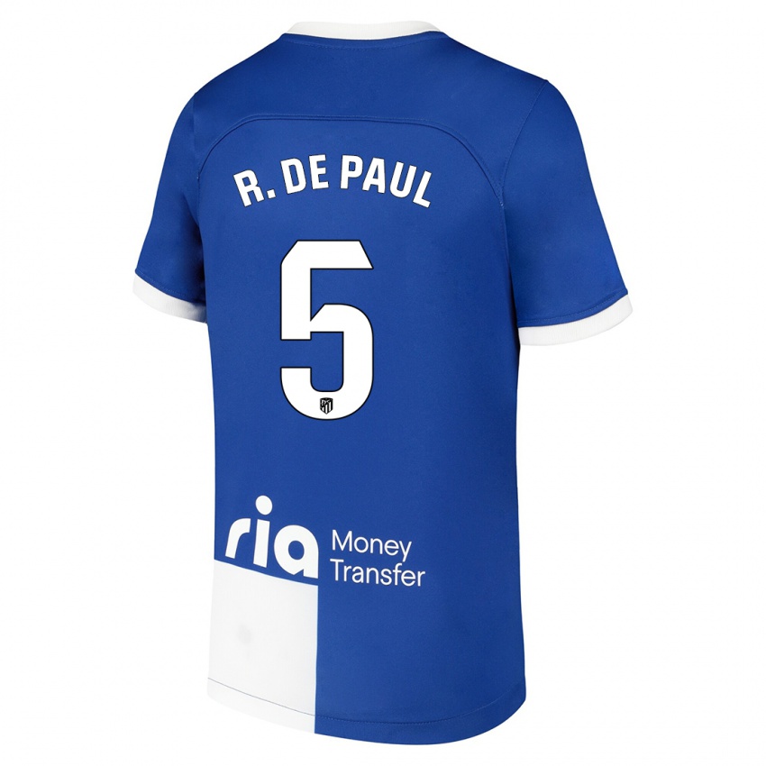 Enfant Maillot Rodrigo De Paul #5 Bleu Blanc Tenues Extérieur 2023/24 T-Shirt Suisse