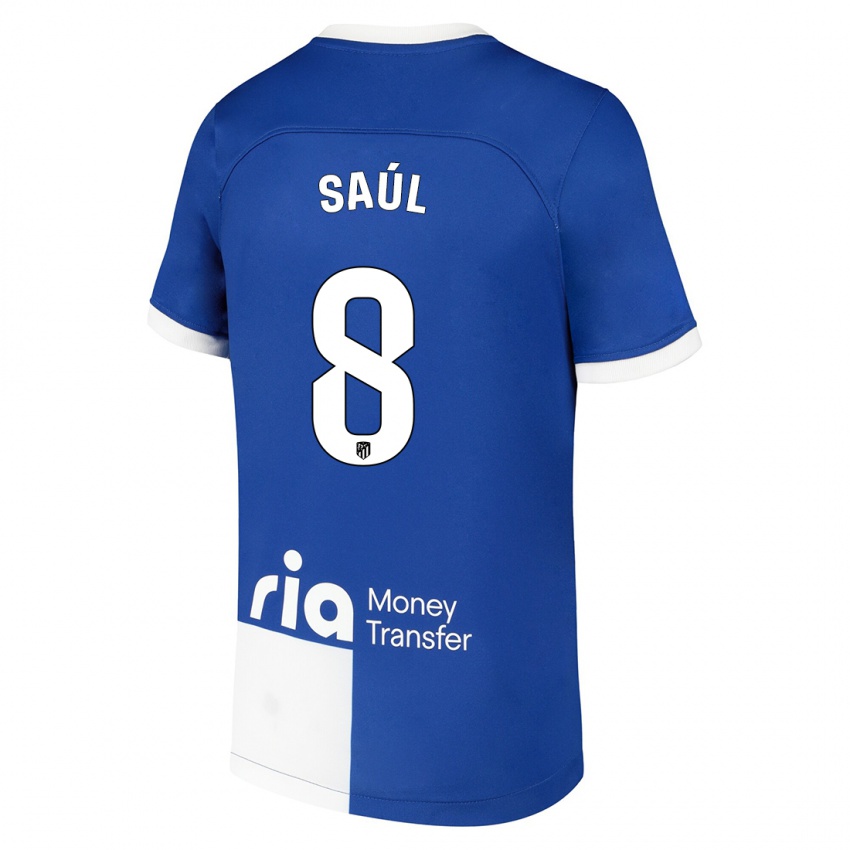 Kinder Saul Niguez #8 Blau Weiss Auswärtstrikot Trikot 2023/24 T-Shirt Schweiz