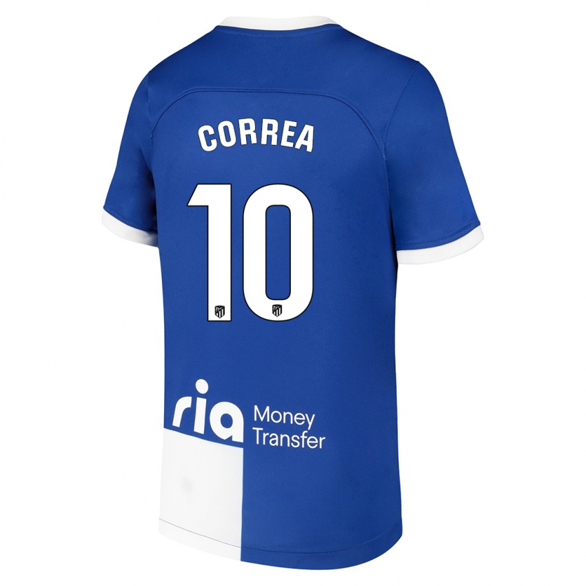 Kinder Angel Correa #10 Blau Weiss Auswärtstrikot Trikot 2023/24 T-Shirt Schweiz