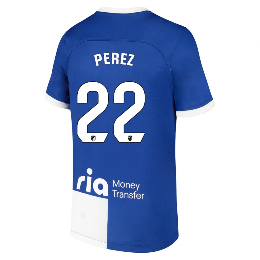 Enfant Maillot Pablo Pérez #22 Bleu Blanc Tenues Extérieur 2023/24 T-Shirt Suisse