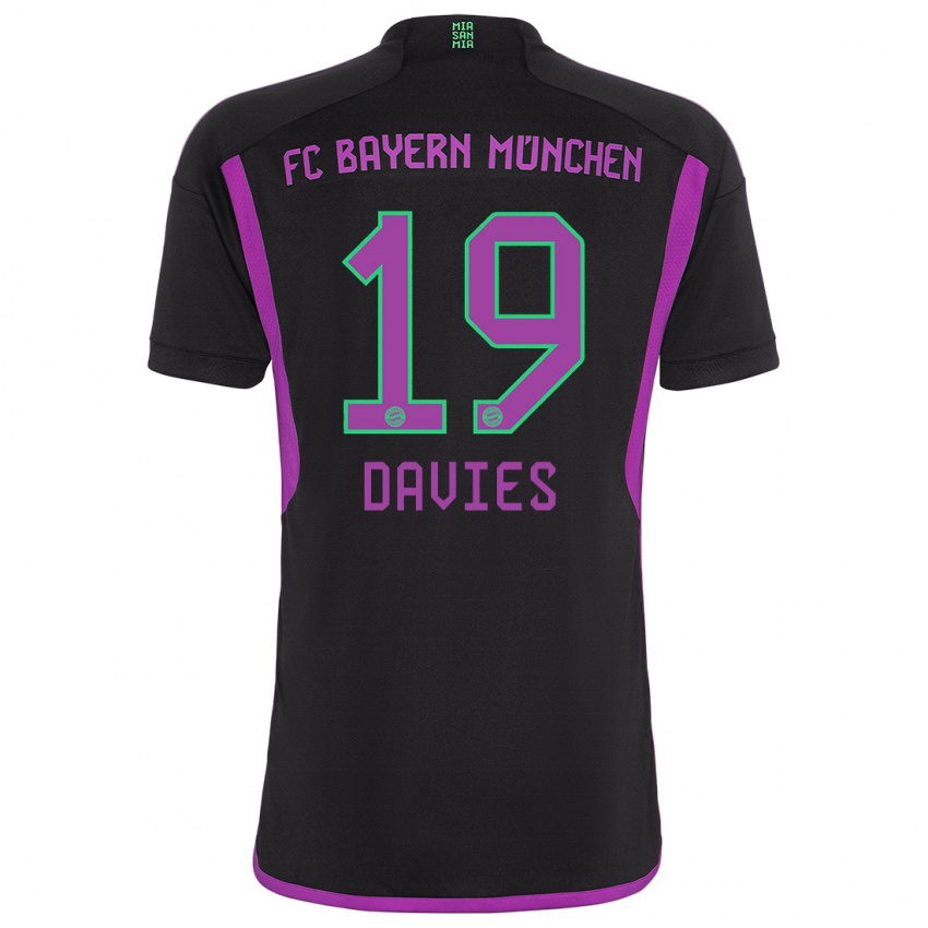 Kinder Alphonso Davies #19 Schwarz Auswärtstrikot Trikot 2023/24 T-Shirt Schweiz