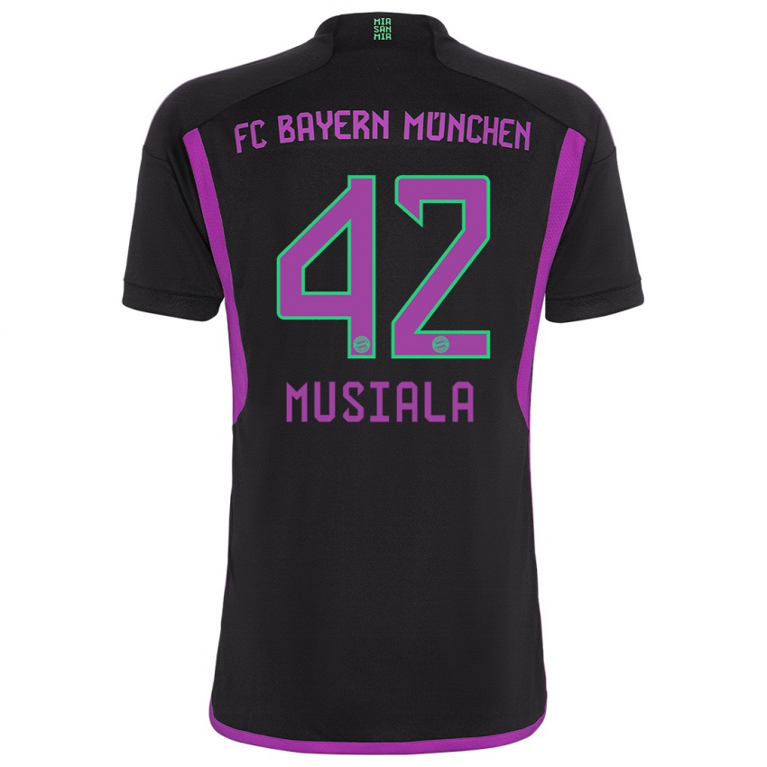 Enfant Maillot Jamal Musiala #42 Noir Tenues Extérieur 2023/24 T-Shirt Suisse