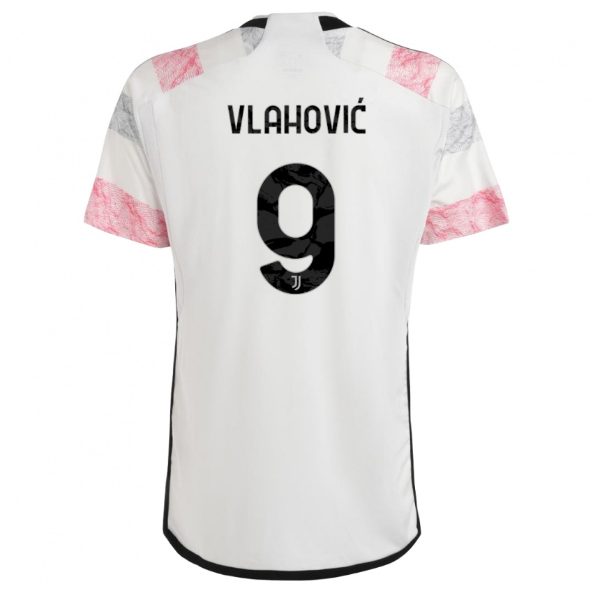 Enfant Maillot Dusan Vlahovic #9 Blanc Rose Tenues Extérieur 2023/24 T-Shirt Suisse