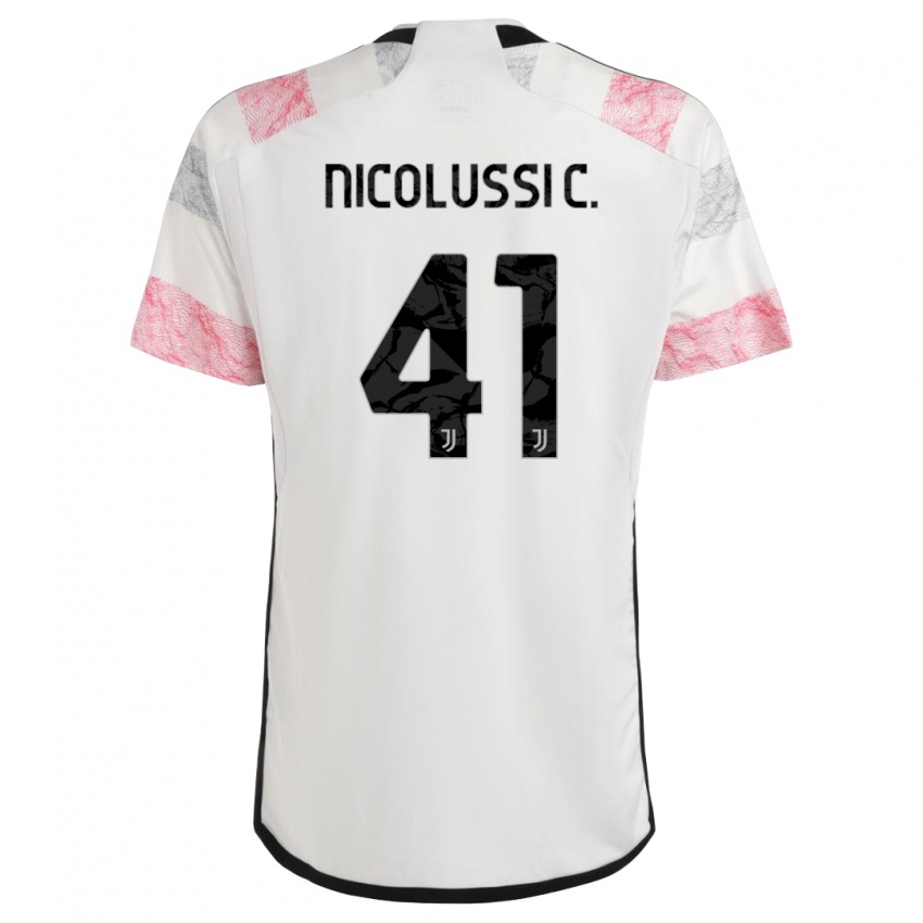 Enfant Maillot Hans Nicolussi Caviglia #41 Blanc Rose Tenues Extérieur 2023/24 T-Shirt Suisse