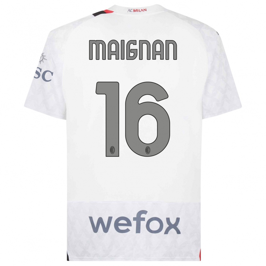 Enfant Maillot Mike Maignan #16 Blanc Tenues Extérieur 2023/24 T-Shirt Suisse