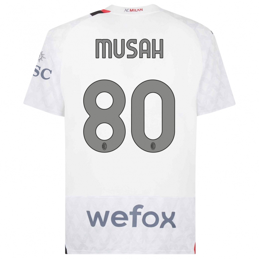 Enfant Maillot Yunus Musah #80 Blanc Tenues Extérieur 2023/24 T-Shirt Suisse