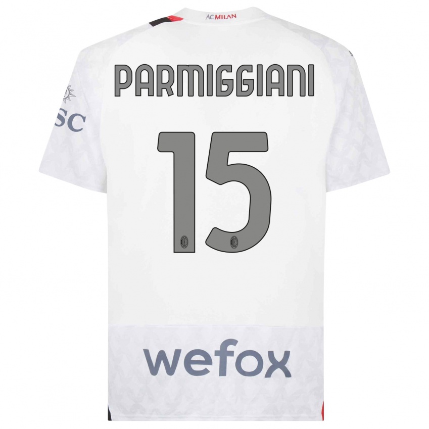 Enfant Maillot Pietro Parmiggiani #15 Blanc Tenues Extérieur 2023/24 T-Shirt Suisse