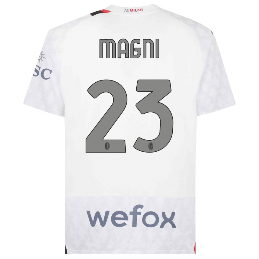Enfant Maillot Vittorio Magni #23 Blanc Tenues Extérieur 2023/24 T-Shirt Suisse