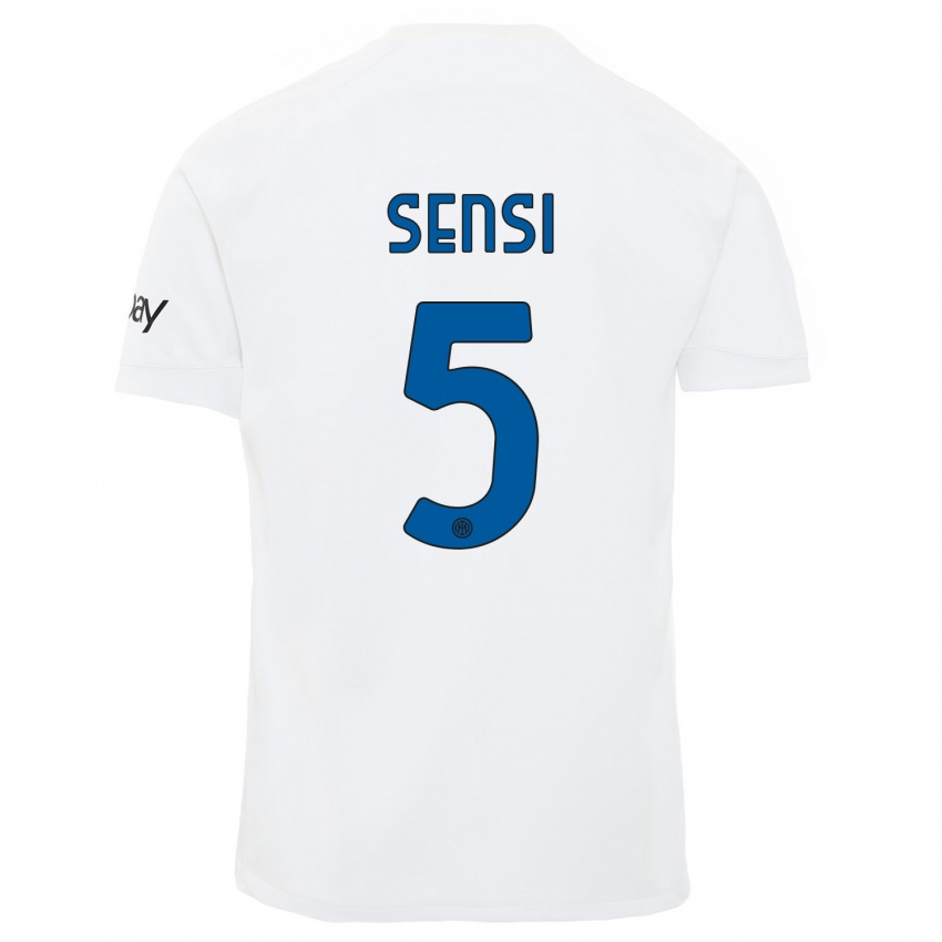 Enfant Maillot Stefano Sensi #5 Blanc Tenues Extérieur 2023/24 T-Shirt Suisse