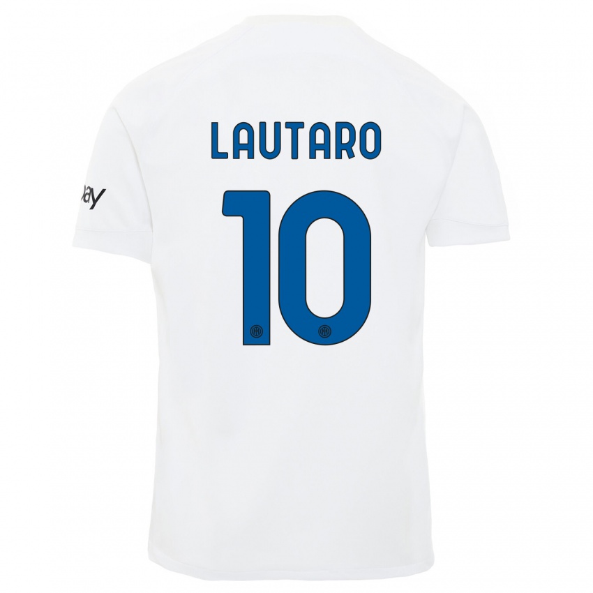 Enfant Maillot Lautaro Martinez #10 Blanc Tenues Extérieur 2023/24 T-Shirt Suisse