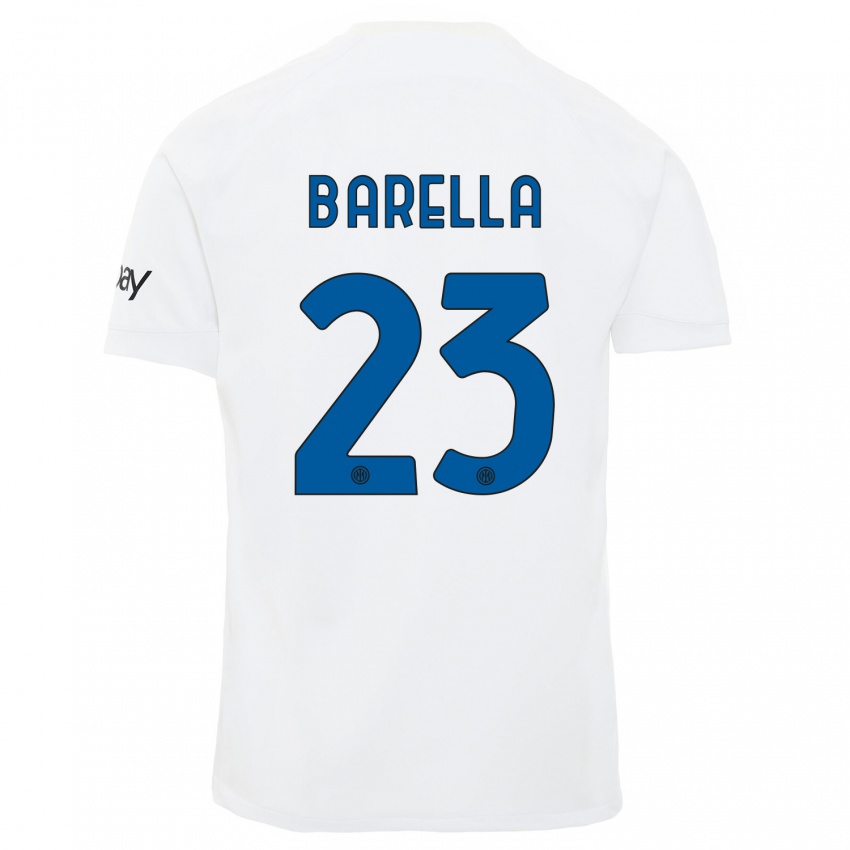 Enfant Maillot Nicolo Barella #23 Blanc Tenues Extérieur 2023/24 T-Shirt Suisse