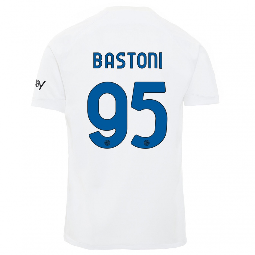 Enfant Maillot Alessandro Bastoni #95 Blanc Tenues Extérieur 2023/24 T-Shirt Suisse
