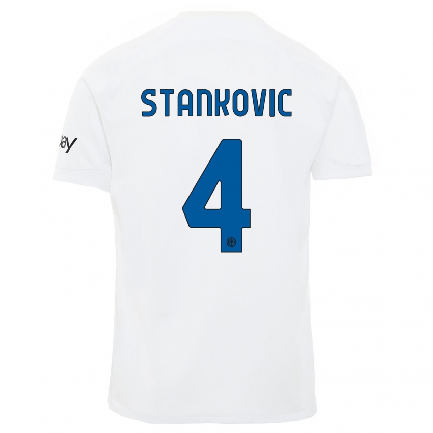 Enfant Maillot Aleksandar Stankovic #4 Blanc Tenues Extérieur 2023/24 T-Shirt Suisse