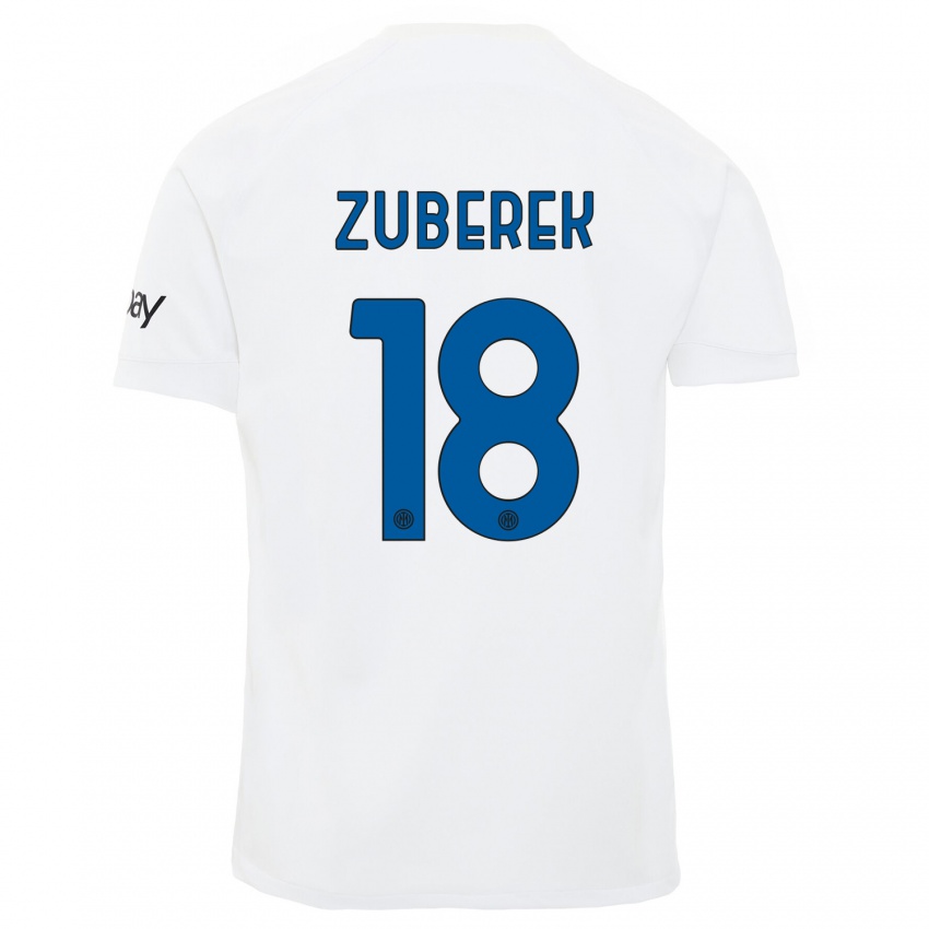Enfant Maillot Jan Zuberek #18 Blanc Tenues Extérieur 2023/24 T-Shirt Suisse