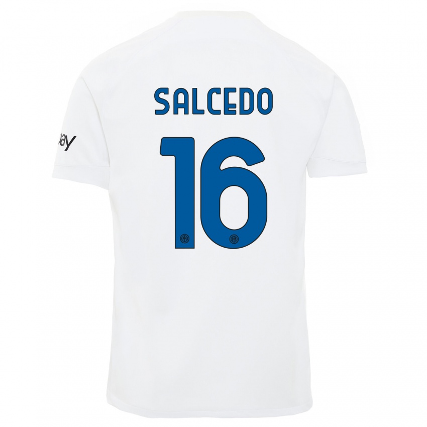 Enfant Maillot Eddie Salcedo #16 Blanc Tenues Extérieur 2023/24 T-Shirt Suisse