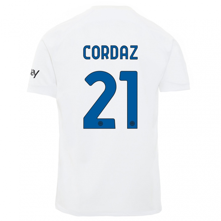 Enfant Maillot Alex Cordaz #21 Blanc Tenues Extérieur 2023/24 T-Shirt Suisse