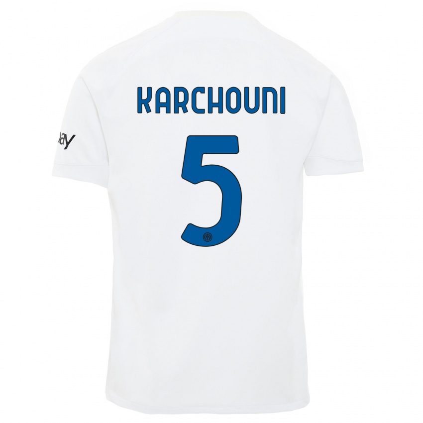 Enfant Maillot Ghoutia Karchouni #5 Blanc Tenues Extérieur 2023/24 T-Shirt Suisse