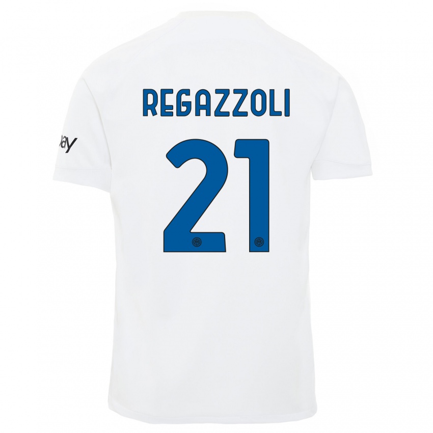 Enfant Maillot Alice Regazzoli #21 Blanc Tenues Extérieur 2023/24 T-Shirt Suisse