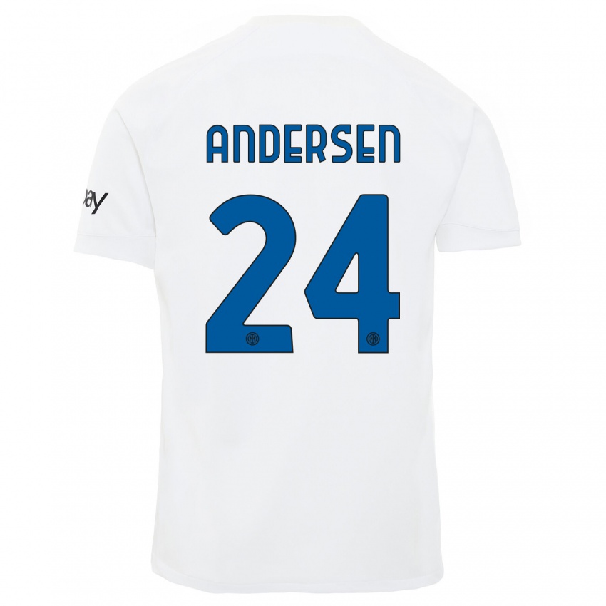 Enfant Maillot Silas Andersen #24 Blanc Tenues Extérieur 2023/24 T-Shirt Suisse