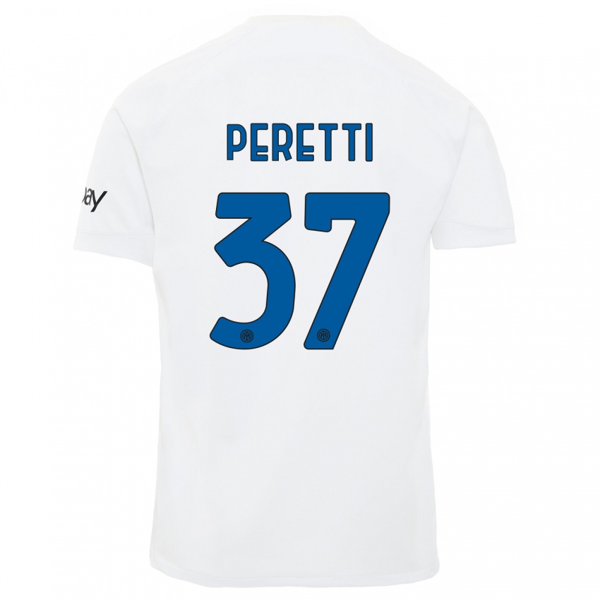 Enfant Maillot Lorenzo Peretti #37 Blanc Tenues Extérieur 2023/24 T-Shirt Suisse